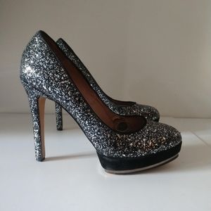 Vince Camuto Dacoma Black Silver Glitter Platform